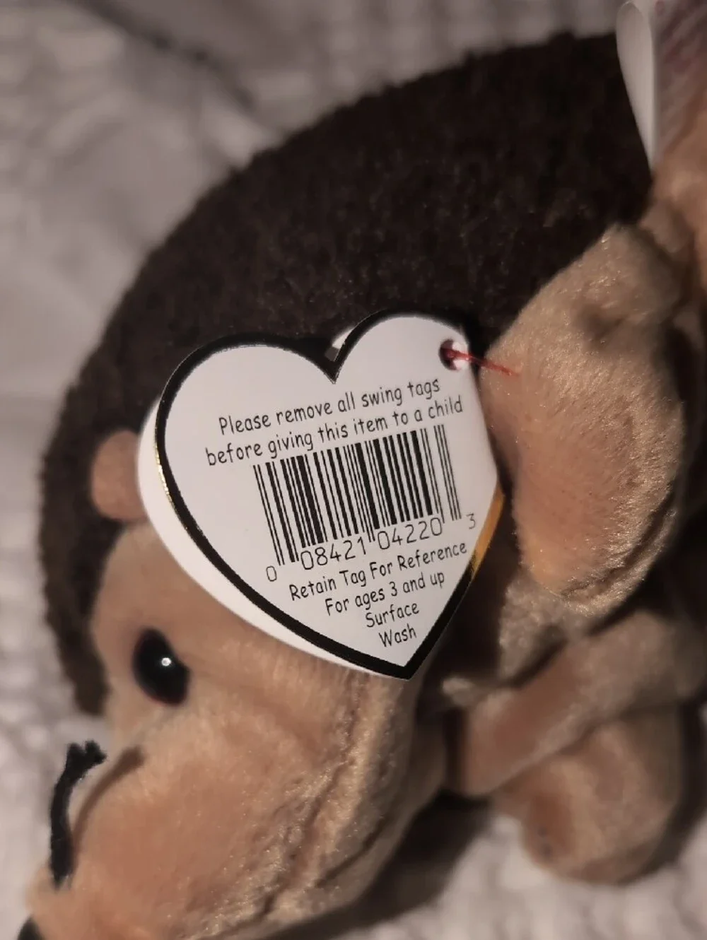 Ty Brown and Dark Brown Hedgehog Beanie Plush